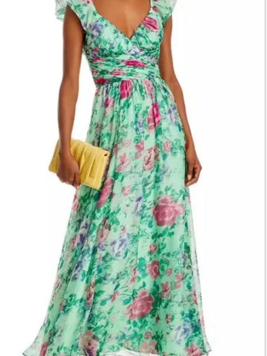 Aqua Dresses & Skirts - Aqua Mint Floral Maxi Dress with Pink & Green Accents
